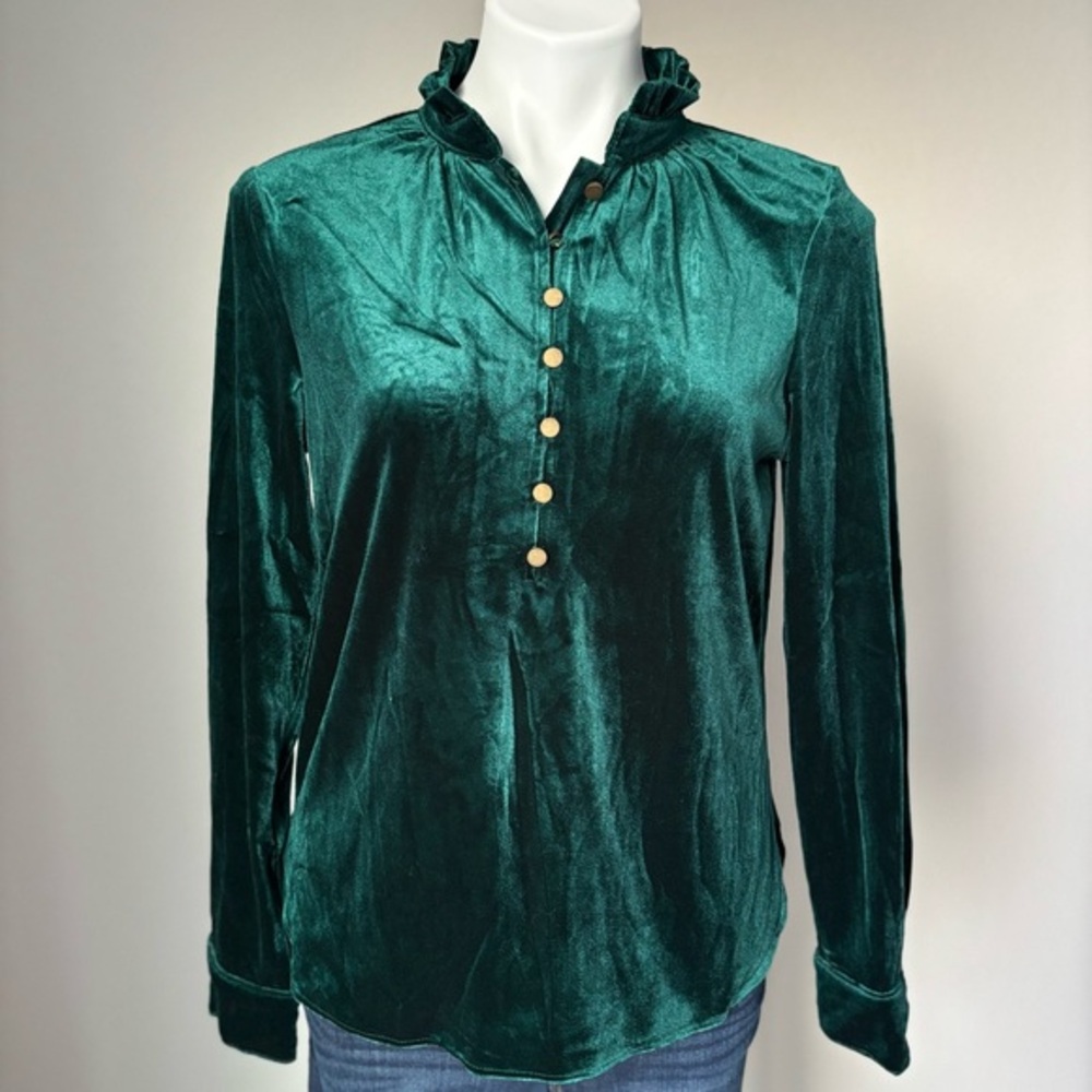 Liam & Co Marjorie Long Sleeve‎ Emerald Green Velvet Holiday Blouse Size Small